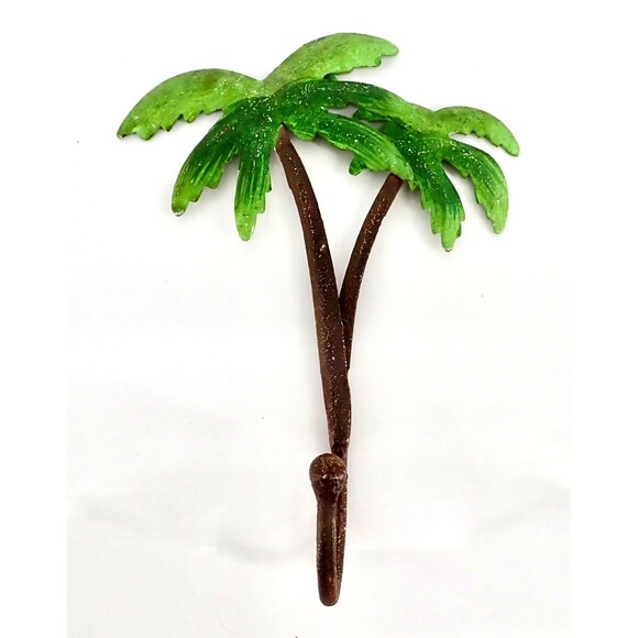 Coconut Palm Tree Wall Decor Tropical Hook Single Hanger Green Palm Leaves 9" - Picture 2 of 9